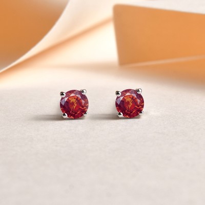 Ornate Jewels 925 Sterling Silver Solitaire Round Red Ruby Dailywear Studs Earrings For Women Ruby Sterling Silver Stud Earring
