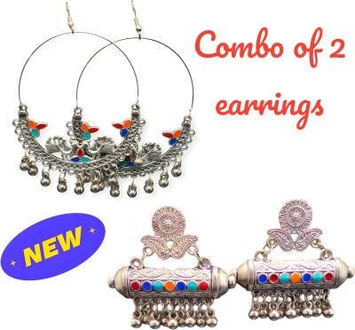 Dazzle Design Beautiful Combo of 2 Unique Earrings|Arabic Style dholna and Chandbali earrings| German Silver Chandbali Earring, Drops & Danglers