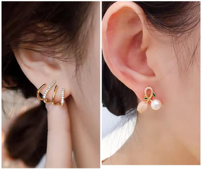 MONKDECOR Beautiful Design's Korean Earrings Combo Pack Alloy Huggie Earring, Stud Earring