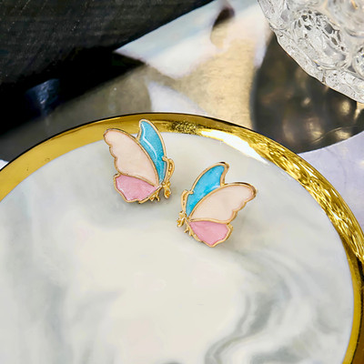 Curio World Trendy Korean Butterfly Earrings for Women & Girls | Stylish Gold Plated Enamel Alloy Stud Earring