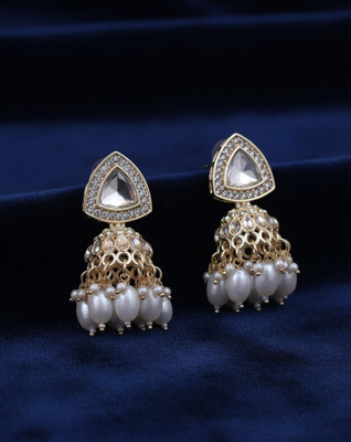 YAVI ShubhLabh Jewels™ Gold-Plated Polki & Pearl Drop Jhumka Earrings Pearl Alloy Jhumki Earring