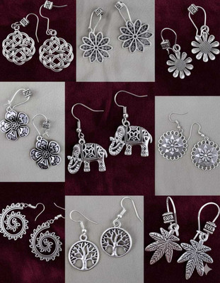 DANGAR ENTERPRISE Oxidized German Silver Earring Set White Zircon, Zircon Brass Jhumki Earring