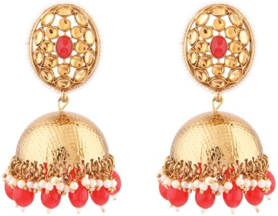 Efulgenz Women's Crystal Faux Pearl Beaded Jhumka Earrings Set, Red Alloy Jhumki Earring