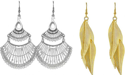 vastu Antique & Feather Drop Earring Combo Set – 2 Pair Ethnic Statement Earring Metal Hoop Earring