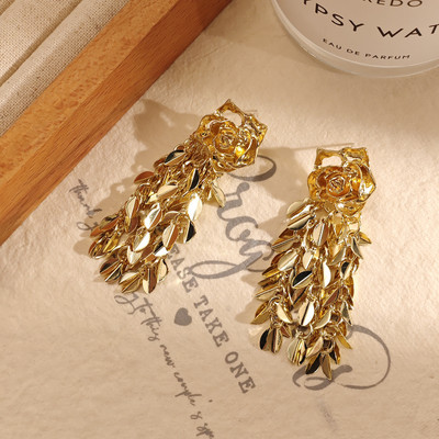 Divastri Earrings for women korean long earring girl golden rose Ear Rings stylish gifts Alloy, Metal, Stainless Steel Earring Set, Drops & Danglers