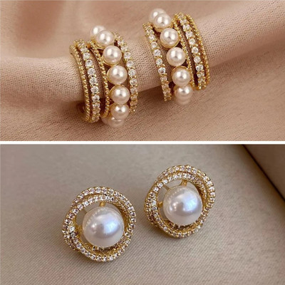 Kradhika Combo of 2 Korean Earrings Pearl Earrings For Girls C-Shaped Earrings for Women Cubic Zirconia, Pearl Alloy, Brass Cuff Earring, Earring Set, Huggie Earring, Rhinestone Studs, Stud Earring Kradhika Combo of 2 Korean Earrings Pearl Earrings For Girls C-Shaped Earrings for Women Cubic Zirconia, Pearl Alloy, Brass Cuff Earring, Earring Set, Huggie Earring, Rhinestone Studs, Stud Earring