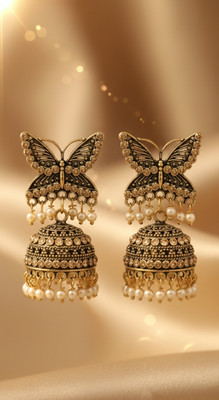 BK Fashion Butterfly Jhumka Earrings for Women Gold Plated Pearl Drop Traditional Earrings Alloy Drops & Danglers