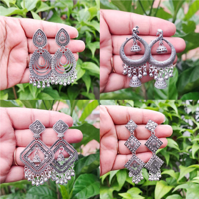 Jhumka Street Traditional Silver Oxidized jhumki Earring Combo pack of 4 For Women & Girls Alloy Jhumki Earring
