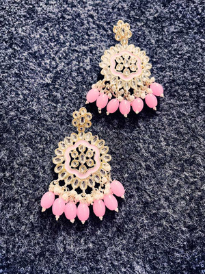 Hengarr Meenakari_Flower_Peach-5 Cubic Zirconia Alloy Earring Set