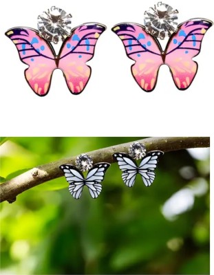 BHOOMI Combo of Multicolour Butterfly Earrings Cubic Zirconia Alloy Plug Earring