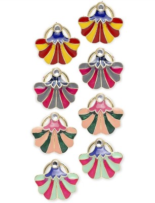 fabula Combo of 4 Meenakari Enamel Stud Earrings - Green, Red, Yellow & Pink Beads, Crystal Alloy Stud Earring