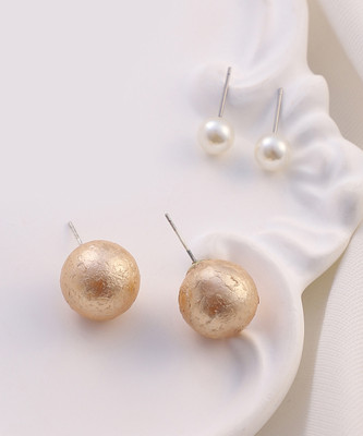 SOHI Set Of 2 Everyday Stud Earrings - Pearl White & Ash Brown Alloy Earring Set
