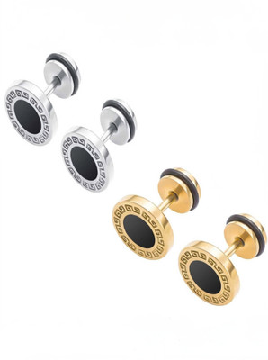 ShobhRam 2 Pair Combo Stainless Steel Earrings for Men and Boys FLIComSTEa-04 Metal Stud Earring