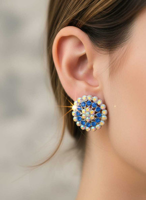 Anj oxidized silver plated jewellery Crystal, Pearl German Silver Stud Earring