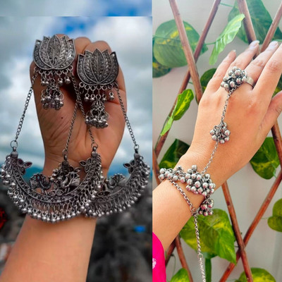ISLANA combo of 2 Oxidised jhumki Earrings and opanebal bracelet for women and girls Alloy Jhumki Earring