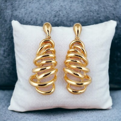 Lucky Jewellery Designer 18k Gold Plated Spiral Dangle Hanging Earrings For Girls & Women Brass Tassel Earring
