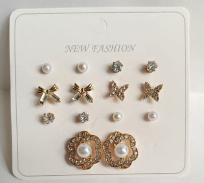 Rishab Traders golden flower earring 7 set Metal Earring Set