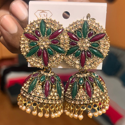 Jewelica Traditional Gold-Plated Kundan & Stone-Studded Jhumka Earrings for Women Copper Jhumki Earring, Chandbali Earring
