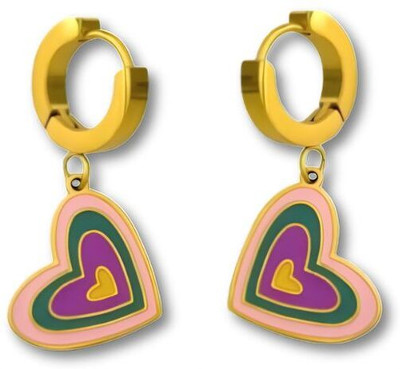 little Things Cute Aurora Rainbow Heart Hoop Earrings for Women & Girls Alloy Drops & Danglers
