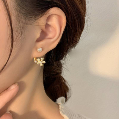 polluxcraft PolluxCraft Korean Earrings For Girls & Women /Floral Shape Gold Plated Earrings Zircon Alloy Stud Earring