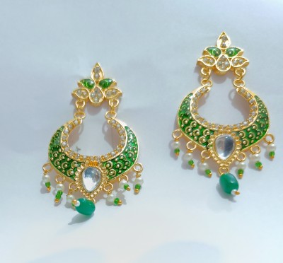 glaube Glaube Gold-Toned Pearl & Kundan Studded Crescent Shaped Chandbalis Brass Earring Set