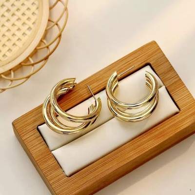 Vembley Triple Layer Golden Chunky Hoops Alloy Hoop Earring