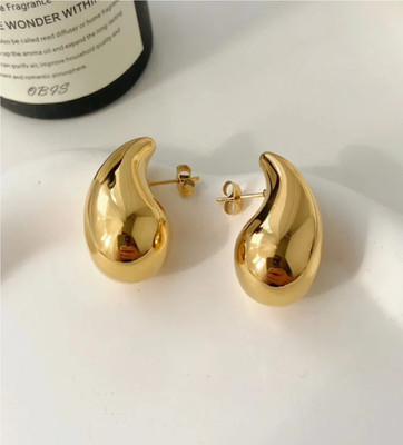 FASHOW Stunning Tear Drop Shaped Gold Korean Earrings for Girls & Women Stainless Steel Drops & Danglers