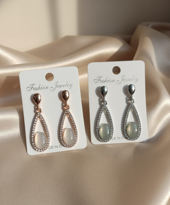 Ceylonmine01 Elegant Party Wear Dangle Earring Sets Shiny Zircon Design Design Pack of 2 Zircon Stone Earring Set