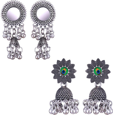 MEENAZ oxidised earrings jhumki silver combo party stylish simple small jhumka 4 set Beads, Pearl, Cubic Zirconia, Diamond Brass, Enamel, Copper, Zinc, Stone Jhumki Earring, Chandbali Earring