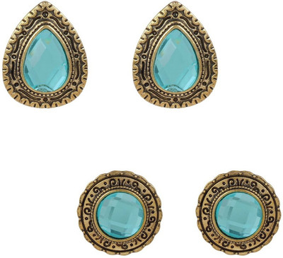 memoir Combo of Two Classical Design Quartz Brass Stud Earring