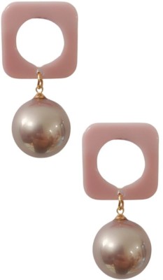 La Belleza Pink Geometric Pearl Earring Alisha Alloy Stud Earring