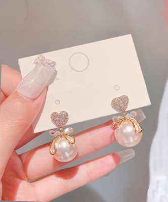 AVR JEWELS Korean fashion all-match net red love big pearl earrings Alloy Drops & Danglers