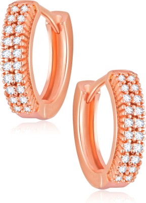 Miami Earrings for girls women Rose gold ear rings Bali hoop AD CZ american diamond Crystal, Cubic Zirconia, Diamond Alloy, Crystal, Metal, Copper, Brass, Stone Hoop Earring