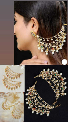 ssj looking Makkhi Kanchan Chic Multicolour Kundan Stud Earrings with Pearl Brass Jhumki Earring