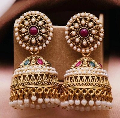 VIGILANTEE Traditonal Ethnic Studded Gold Platted Big Oxxidize For Girl Beads Brass Jhumki Earring, Drops & Danglers, Chandbali Earring