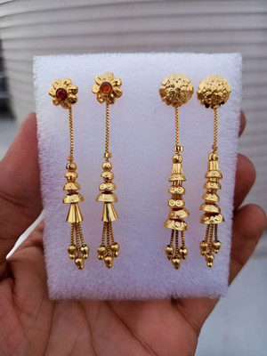 S K D J gold forming earring sui dhaga combo Brass Jhumki Earring, Drops & Danglers