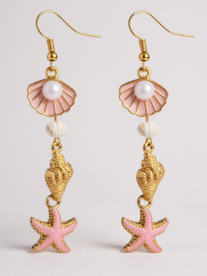 RAPPERSSHOP Gold-Plated Starfish Seashell Beach Dangle Earrings Cubic Zirconia Brass, Alloy Jhumki Earring, Drops & Danglers
