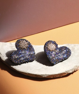 SOHI Women's Star Heart Stud Earrings - Midnight Blue Alloy Stud Earring