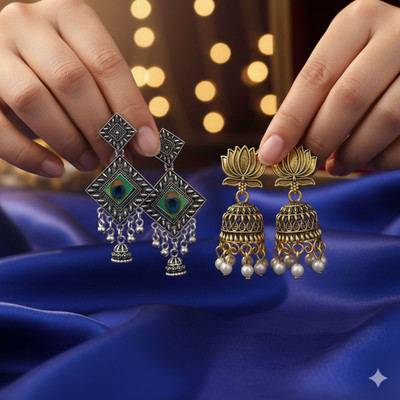 YOUAMI Silver & Golden Plated Earrings Combo Pack of 2 for Women & Girls Alloy Jhumki Earring