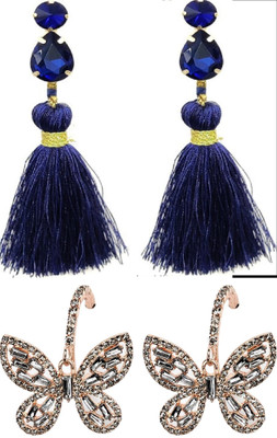 Hana creations Silver Plated Oxidised Traditional Jhumka/ Jhumki Earrings for Women and Girls Brass, Cotton Dori, Stone, Alloy Earring Set