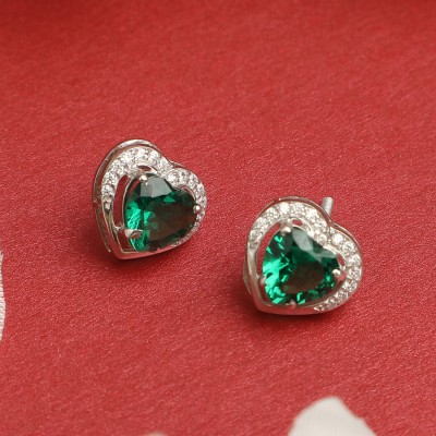 CLARA Dark Green Heart Cubic Zirconia Sterling Silver Stud Earring