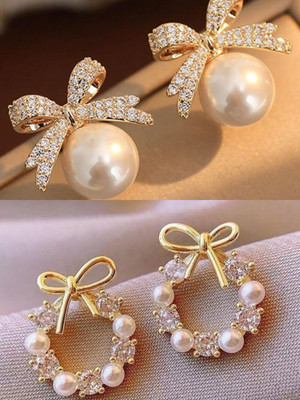 eloria Korean Pearl Earrings For Girls | Women Earrings Set Pearl,  Alloy Stud Earring