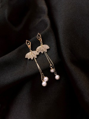 Unwind by Yellow Chimes Women Gold-Toned Contemporary Drop Earrings Pearl Alloy Drops & Danglers