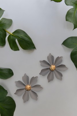 Lilydaze Grey Flower Earrings - Summer Collection Metal Drops & Danglers