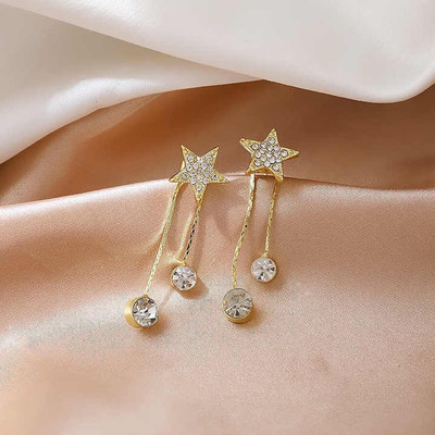 ADORNITY Stylish Star Design Drop Earrings For Women Girls Korean Jewellery Cubic Zirconia Alloy Drops & Danglers