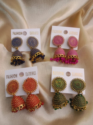 Avoroni Traditional Multi Color Studded Jhumka Earrings for Women & Girls ( Set of 4 ) Brass, Alloy Jhumki Earring