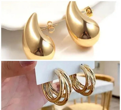 Sabita fashion Pack of 2 golden western korean hoop earrings 4women/girls 4 office & party Alloy Drops & Danglers, Hoop Earring