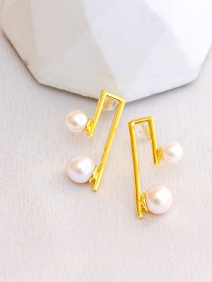 Perfectly Average Dual Pearl Studs Pearl Brass Earring Set