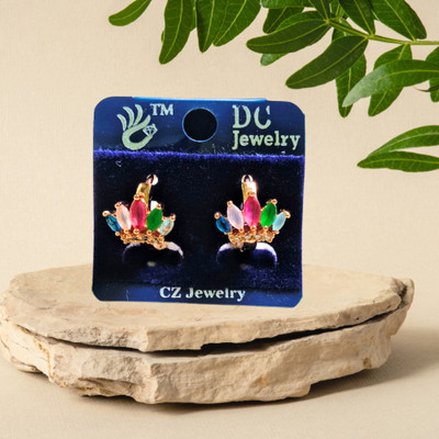 Amoha Lifestyle Elegant Multicolor CZ Stone Gold-Plated Earrings for Women & Girls | Cubic Zirconia, Crystal Alloy Stud Earring