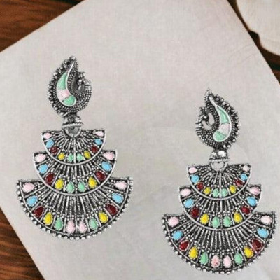 Sangria Oxidized Silver Plated Rhinestone Studded Filigree Earrings for women and girls Brass Drops & Danglers